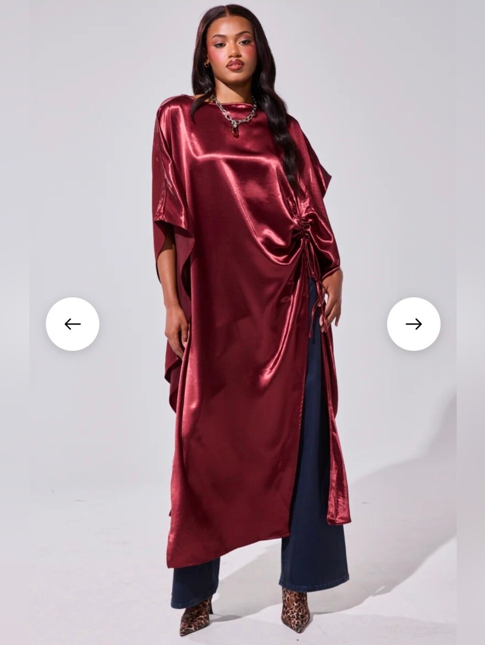 NEW!!! Akira Satin Ruched Side Tie Tunic in Deep Wine,NWT, O/S